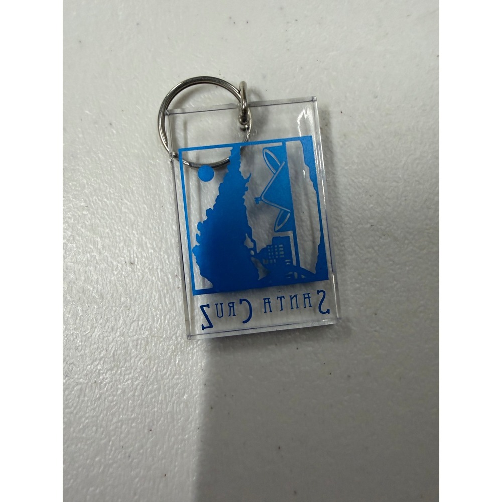 Santa Cruz Acrylic Keychain Blue Graphic Clear Rectangle Souvenir Key Ring